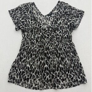 Torrid Babydoll Top Womens 4 4X Leopard Lace Sheer Smocked V-Neck Casual Cheetah